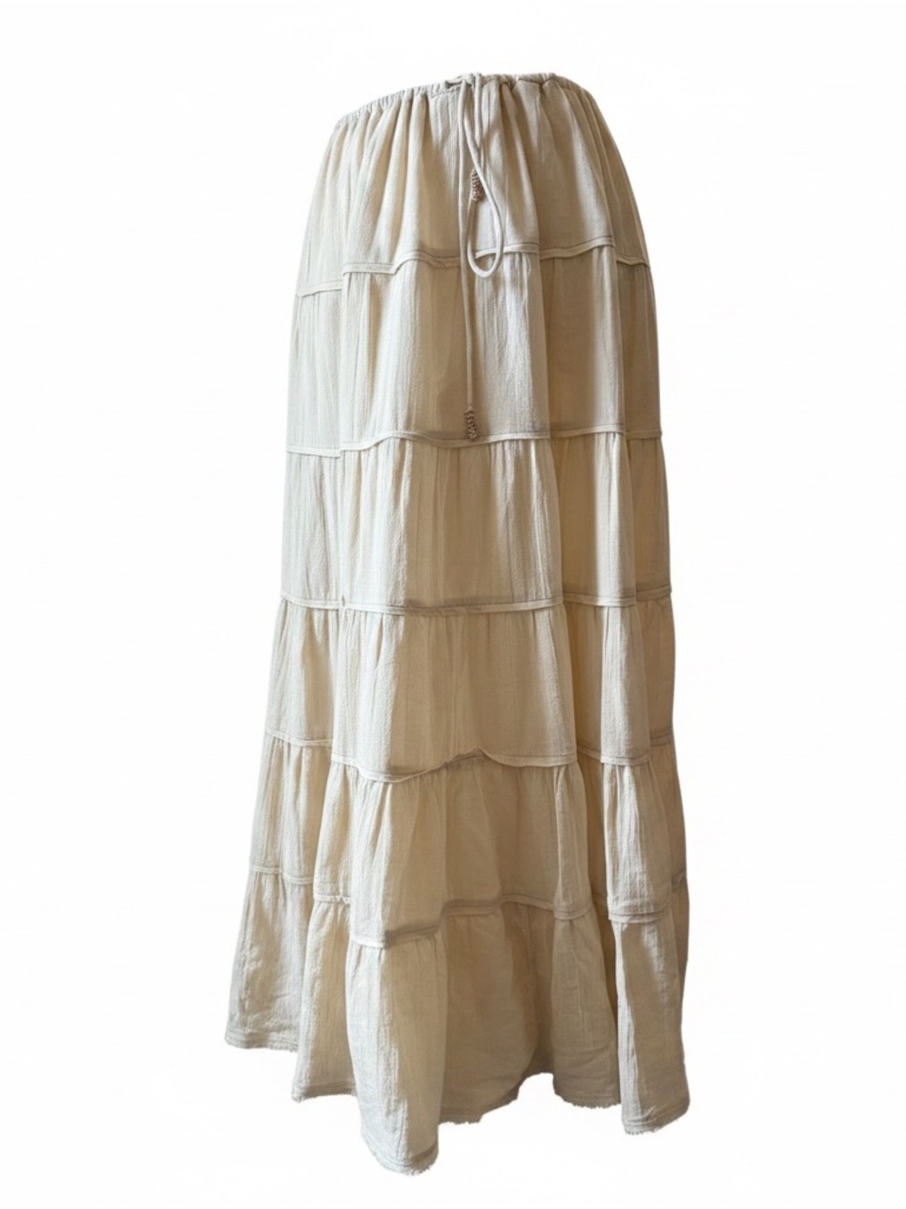 Free People Cream Tiered Maxi Skirt - Drawstring Waist